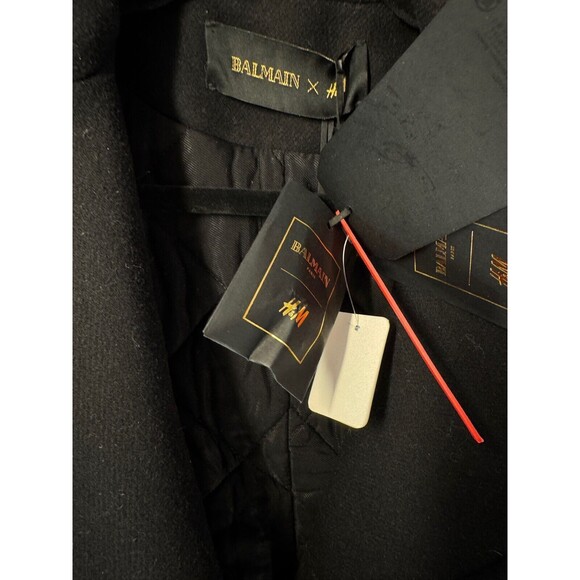 Authentic Balmain x H&M Women's Black Wool-Blend Pea Coat Size 2 NWT RARE - Picture 3 of 9